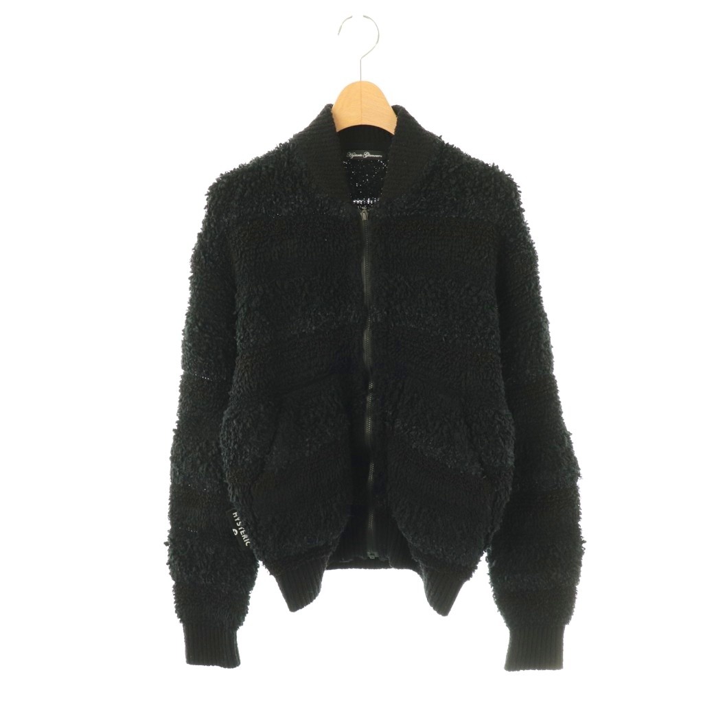 【中古】ヒステリックグラマー HYSTERIC GLAMOUR ヤーンMIX パイルブルゾン ニットジャケット F ブラック /ES ■OS ■SH レディース 【ベクトル 古着】 260126