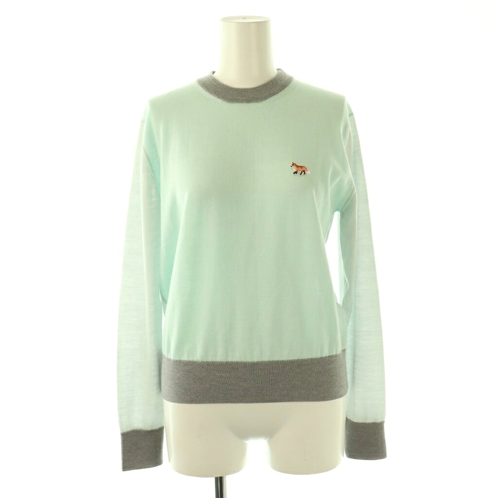 【中古】メゾンキツネ MAISON KITSUNE BABY FOX PATCH COLOR BLOCK JUMPERP ニット セーター 長袖 薄手 XS ライトグリーン グレー MW00808KT1036 /NR ■OS レディース 【ベクトル 古着】 260208
