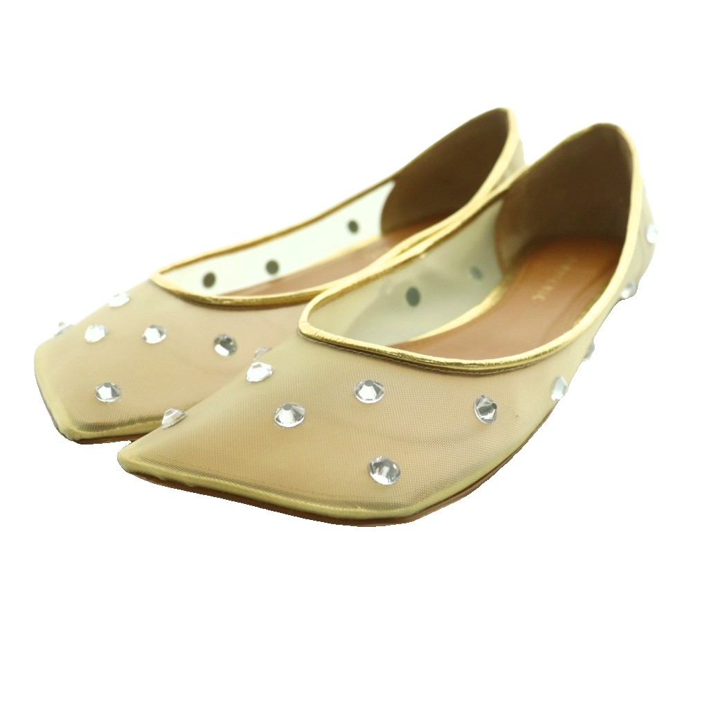 【中古】ピッピシック PIPPICHIC 25SS リンダ ダイアモンド LINDA DIAMOND フラットシューズ 37.5 ベージュ ゴールドカラー PP25S-LINDA DIAMOND 5 /SS ■OS レディース 【ベクトル 古着】 260203