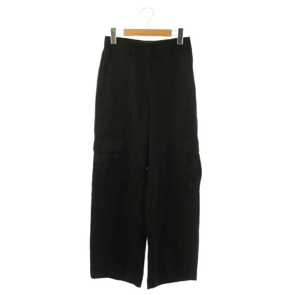 【中古】デプレ DES PRES トゥモローランド 25SS ソフトサテンワイドカーゴパンツ ジッパーフライ リネン混 34 ブラック /DO ■OS レディース 【ベクトル 古着】 260203