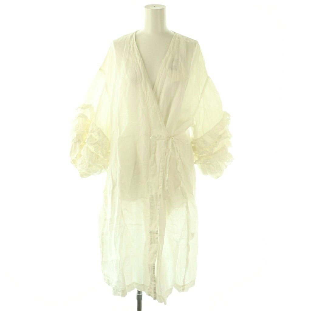 【中古】ガーゼ Gauze ANTIQUE LACE FRILL SLEEVE CACHECOUR ROBE ローブ カーディガン ロング リネン F ホワイト /HK ■OS ■SH レディース 【ベクトル 古着】 260203