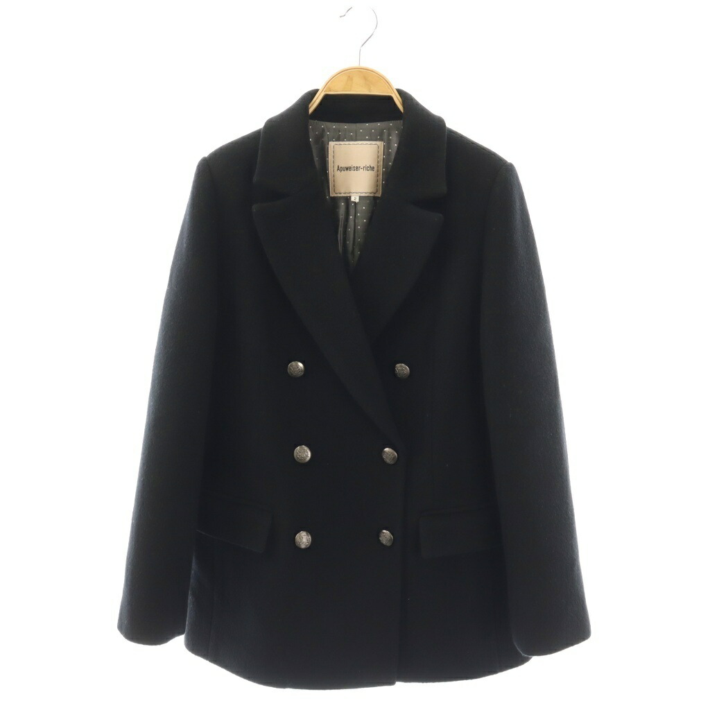 【中古】アプワイザーリッシェ Apuweiser-riche 25AW  Wボタンジャコット ダブル厚地の外套 2 黒いこと /ES ■os レディース 【ベクター 古着】 260210