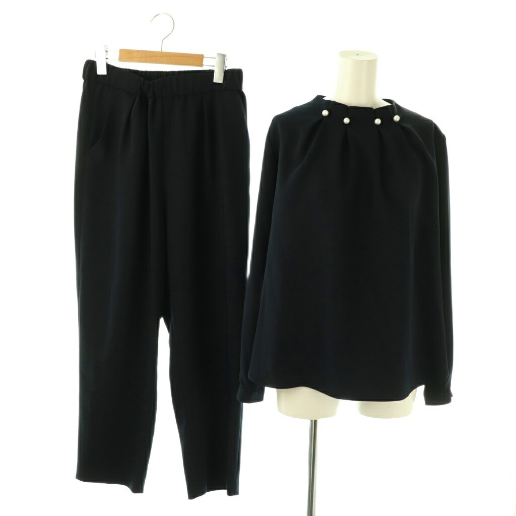 【中古】ヴァンネイビー VinNAVY フェイクパール装飾セットアップ ブラウス パンツ プルオーバー イージー 9 紺 /CX ■OS ■SH レディース 【ベクトル 古着】 260211