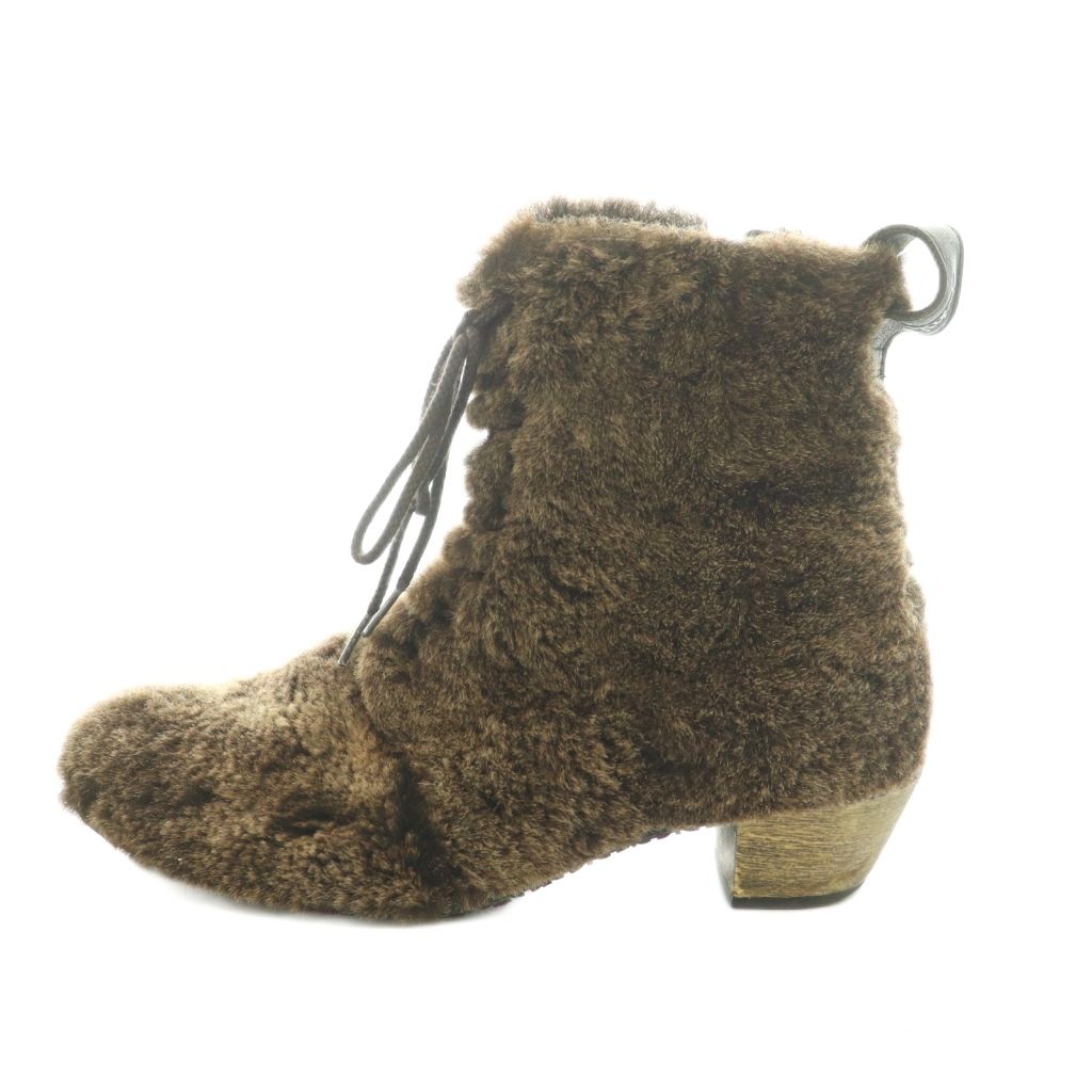 【中古】ハート Haat イッセイミヤケ ショートブーツ ファー チャンキーヒール L 24.0-24.5cm 茶 AJ021 /MI ■OS レディース 【ベクトル 古着】 260217