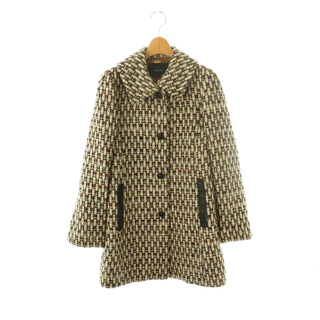 【中古】アルアバイル allureville ゴールドラメツイードステンカラーコート ミドル丈 1 オフベージュ ブラック /HK ■OS レディース 【ベクトル 古着】 260225