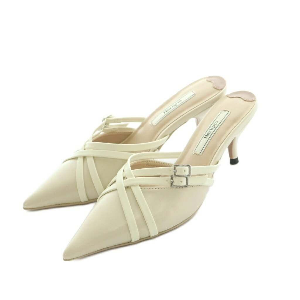 【中古】ハーリップトゥ Her lip to 25SS Double Belted Cross Mules ミュール ポインテッドトゥ 36 22.5cm 白 ライトベージュ 1251411115 /MI ■OS レディース 【ベクトル 古着】 260217