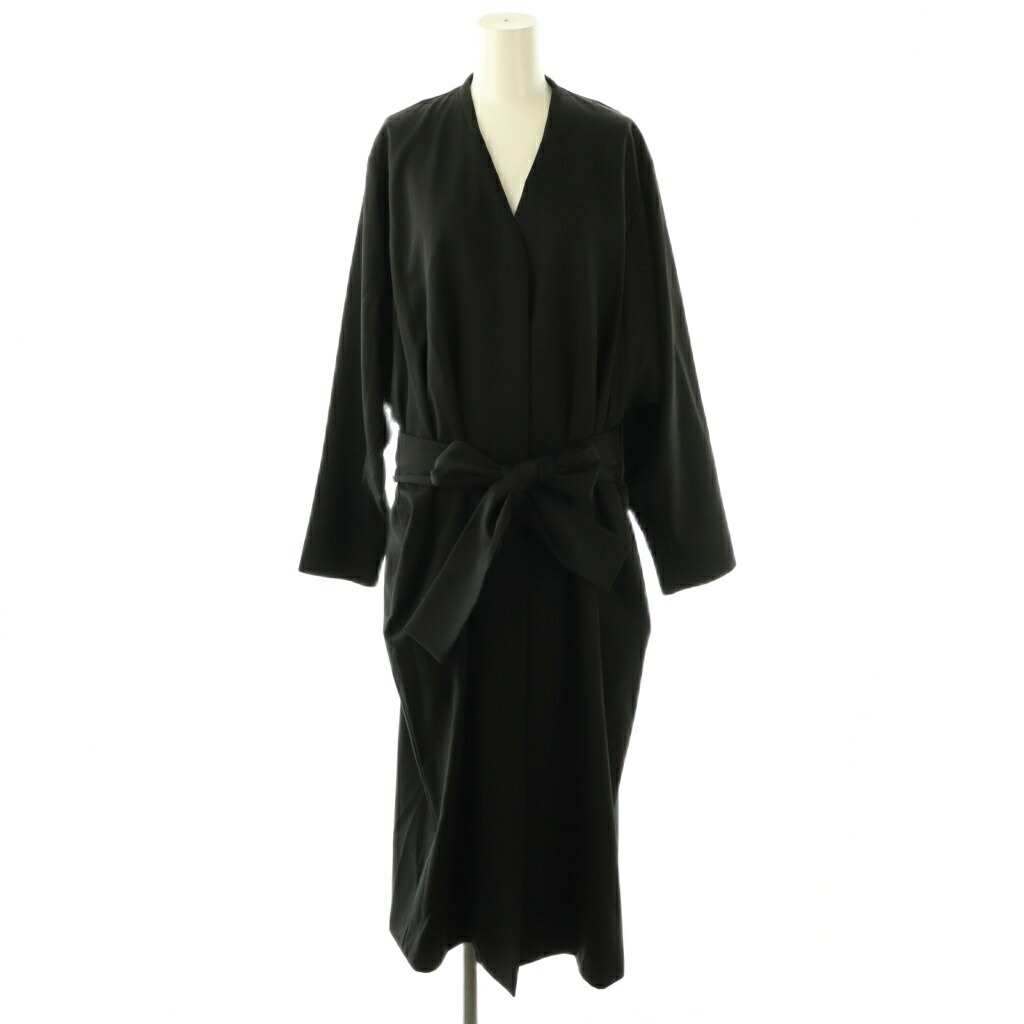 【中古】エイトン ATON 24AW TEC HNO WOOL TWILL DRESS COAT コート ノーカラー スプリング 2 ブラック /CX ■OS レディース 【ベクトル 古着】 260302