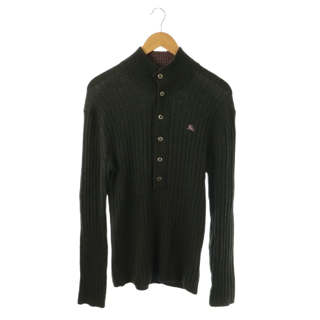【中古】バーバリーブラックレーベル BURBERRY BLACK LABEL ハーフボタンニット ティーシャツ ハイネック 2 暗然たる薄墨色 /DF ■os メンズ 【ベクター 古着】 260303