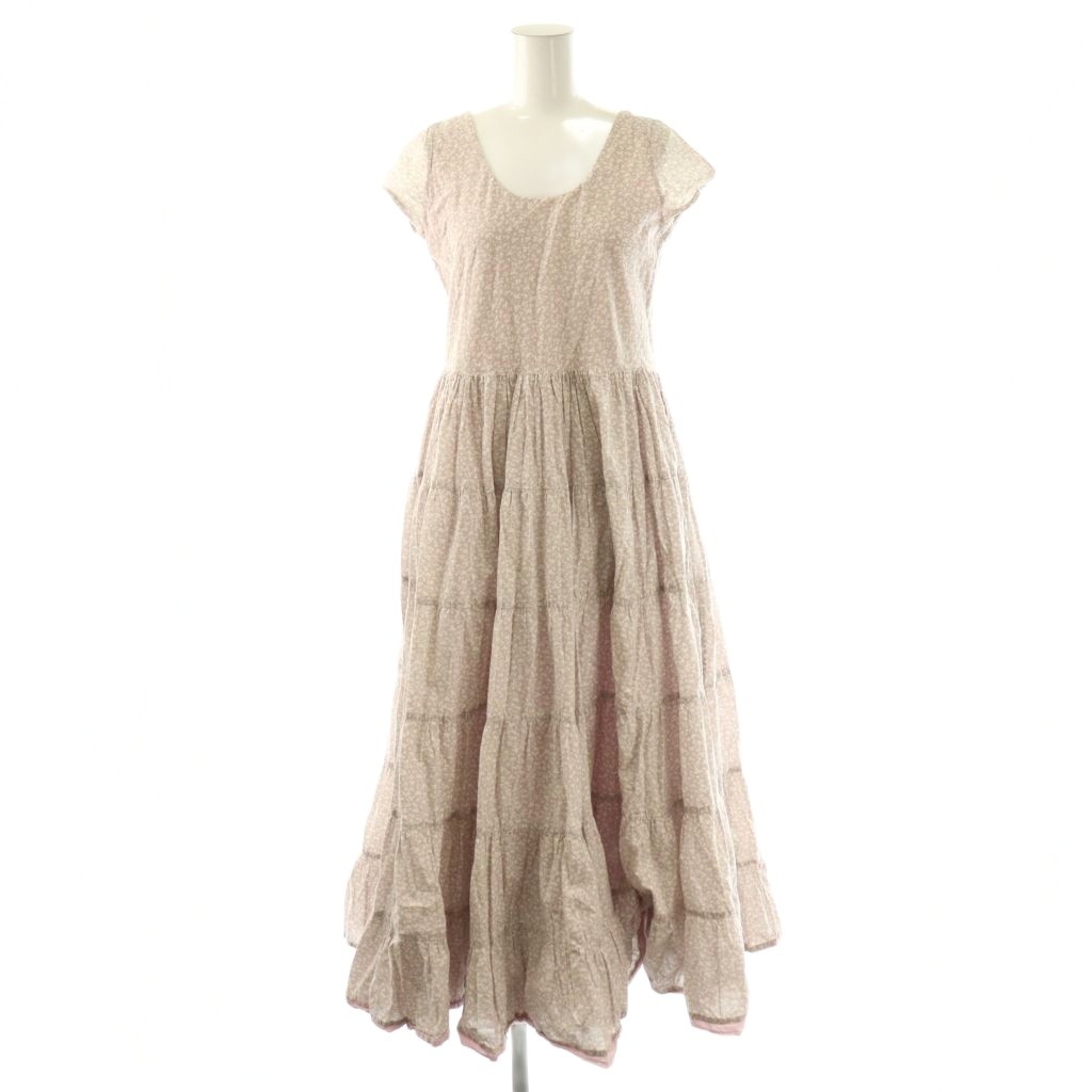 【中古】マリハ MARIHA 花柄 草原の虹のドレス ワンピース ティアード 花柄 36 モカ 白 ピンク /CX ■OS レディース 【ベクトル 古着】 260302