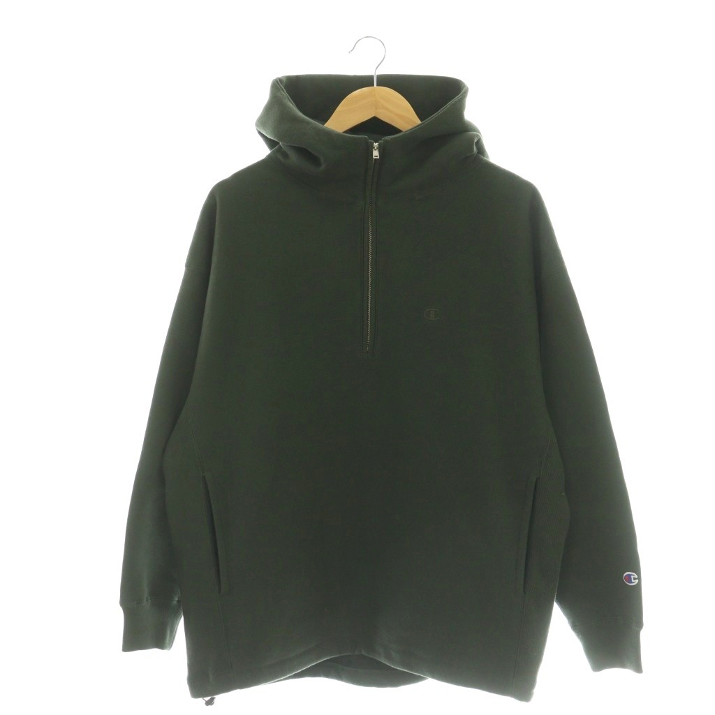 【中古】はやりっ児 CHAMPION フードハーフジップドロストプルオーバー パーカー M 暗灰色薄墨色 /HK ■os レディース 【ベクター 古着】 260302 トップス-レディースファッション