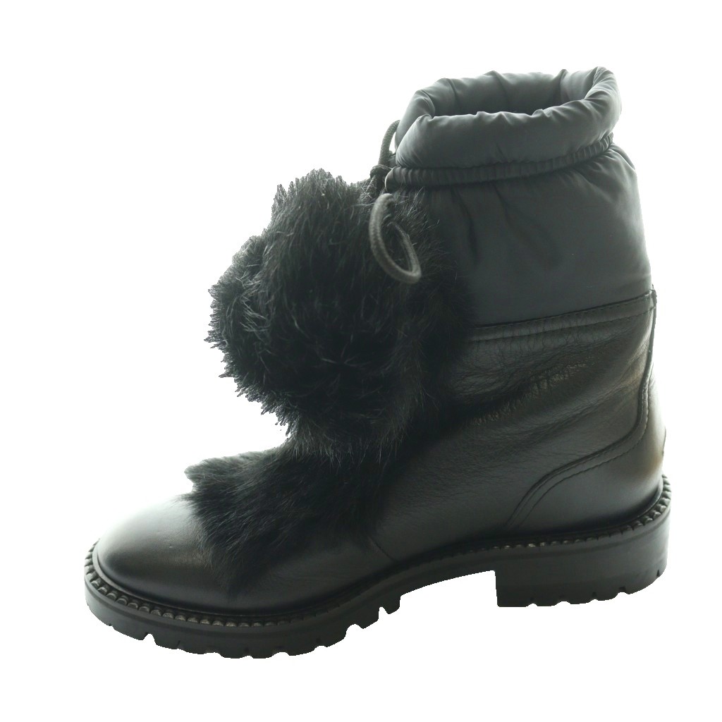 【中古】ジミーチュウ JIMMY CHOO ボンボンファー付きショートブーツ 35 黒 ブラック /SS ■OS レディース 【ベクトル 古着】 260305