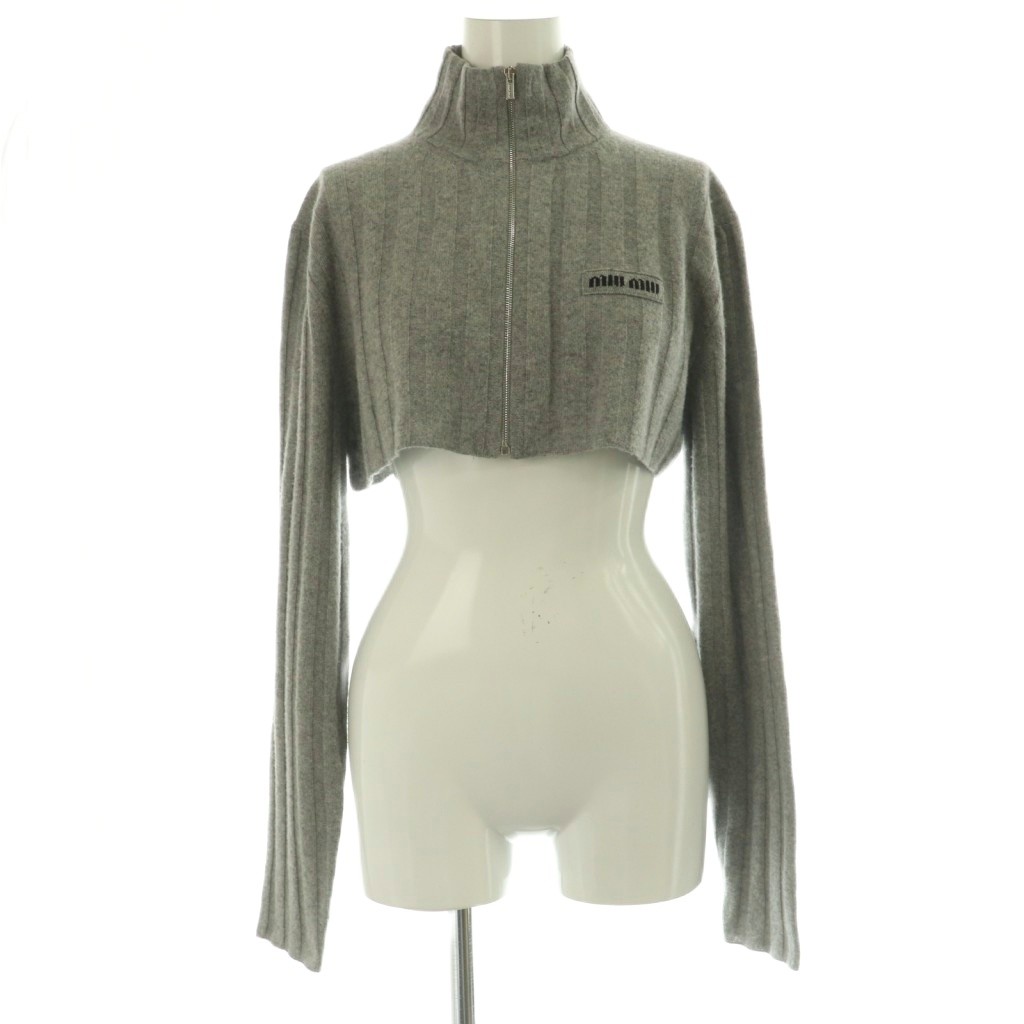 【中古】ミュウミュウ miumiu 25AW MMF01A クロップド 羊毛xカシミヤ ジレー 編み物 長袖 ジップアップ 36 薄墨色 /NR ■os ■SH レディース 【ベクター 古着】 260309