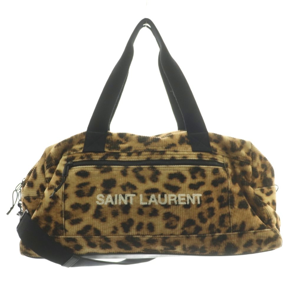 【中古】サンローラン パリ SAINT LAURENT PARIS NUXX ヌックス レオパードダッフルバッグ 2WAY ハンドバッグ ショルダーバッグ コーデュロイ ヒョウ柄 ロゴ ベージュ 黒 ブラック /BB ■OH ■SH レディース 【ベクトル 古着】 260306