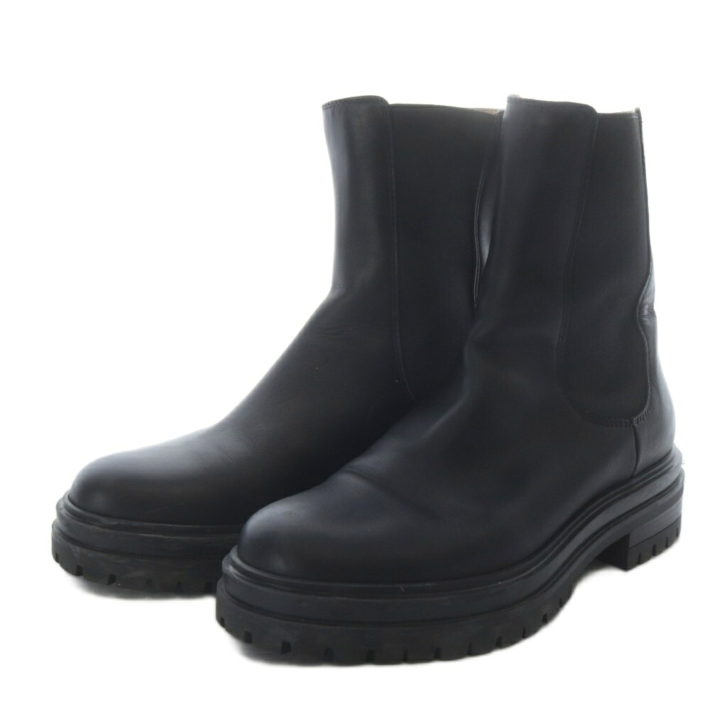 【中古】ジャンヴィトロッシ Gianvito Rossi CHESTER チェルシーブーティ サイドゴアブーツ ショート ローヒール レザー 37 ブラック /YO34 レディース 【ベクトル 古着】 260303