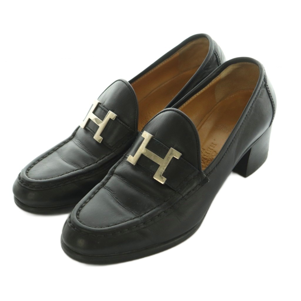 【中古】エルメス HERMES 置き目毛皮 モカシン なめし革 35.5 23.0糎 黒 /MI ■os レディース 【ベクター 古着】 260313