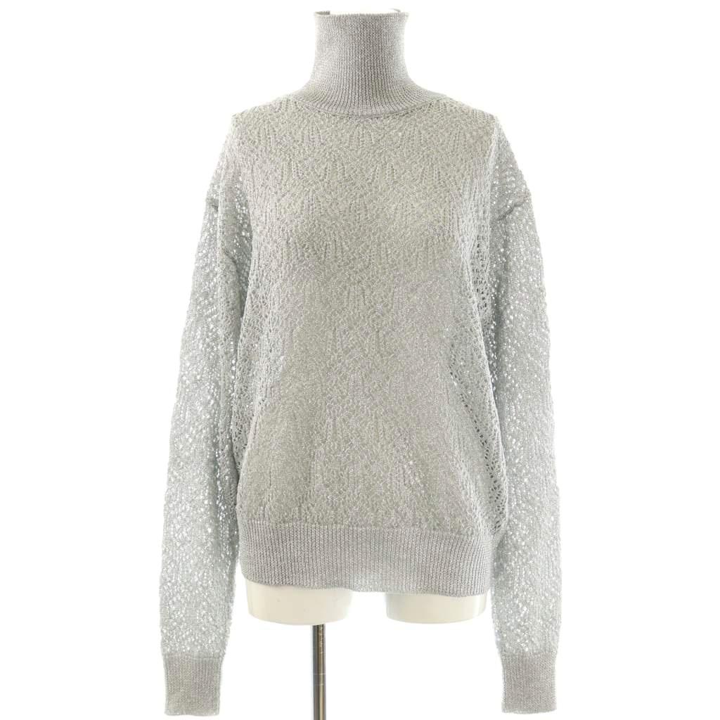【中古】カナコサカイ KANAKO SAKAI KAMON KNITTED SWEATER 編み物 カットソー 長袖 ハイネック ラメ編み物 36 しろがね色色つや KS2302084 /KU ■SH レディース 【ベクター 古着】 260316
