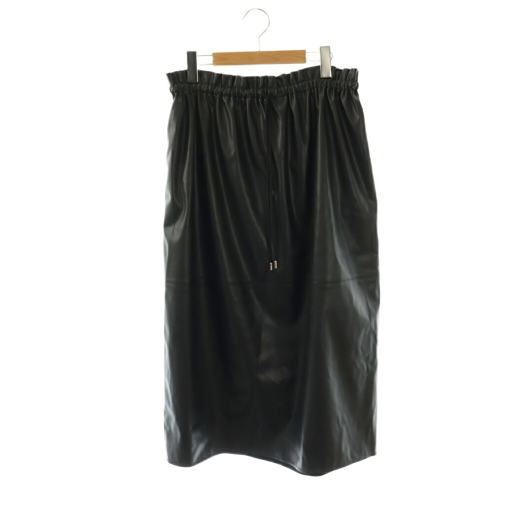 【中古】ドゥロワー Drawer プレレザーライクドローストリングスカート PRE Leather-Like Drawstring SKIRT ロング フレア フェイクレザー エコレザー イージー ウエストゴム 38 黒 ブラック 6524-2-991938 /YT ■SH レディース 【ベクトル 古着】 260316