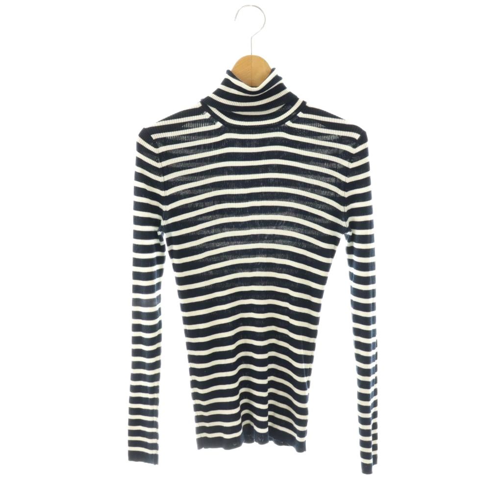 【中古】ユナイテッドアローズ UNITED ARROWS リブ ボーダー タートル ニット セーター 長袖 シルク ネイビー ホワイト /HK ■OS レディース 【ベクトル 古着】 260312