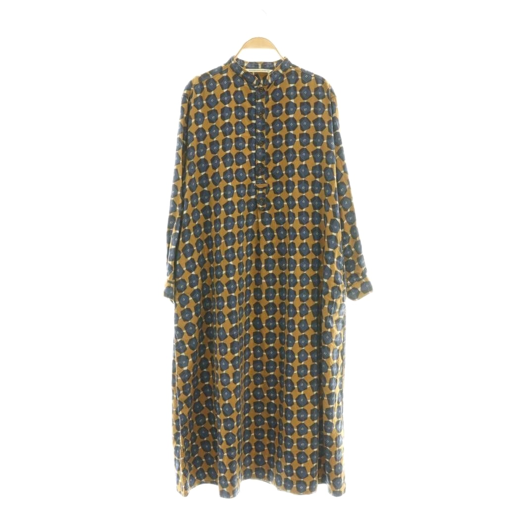 【中古】グランマママドーター GRANDMA MAMA DAUGHTER Geometric flower柄スタンドカラーワンピース 総柄 ロング 0 ネイビー ブラウン /HK ■OS レディース 【ベクトル 古着】 260310 10,500円