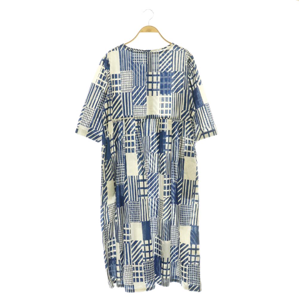 【中古】グランマママドーター GRANDMA MAMA DAUGHTER ROJIタックワンピース ロング 総柄 七分袖 リネン混 1 ブルー グレー /HK ■OS レディース 【ベクトル 古着】 260310 10,500円