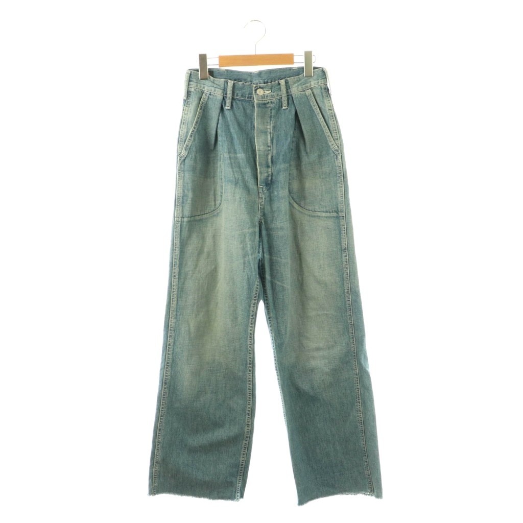 【中古】ビッグジョン Big John BETTER THAN GOOD FRAMeWORK PAINTERS DENIM デニムパンツ ジーンズ ワイド ボタンフライ カットオフ S インディゴ MXBG01L /KU レディース 【ベクトル 古着】 260316