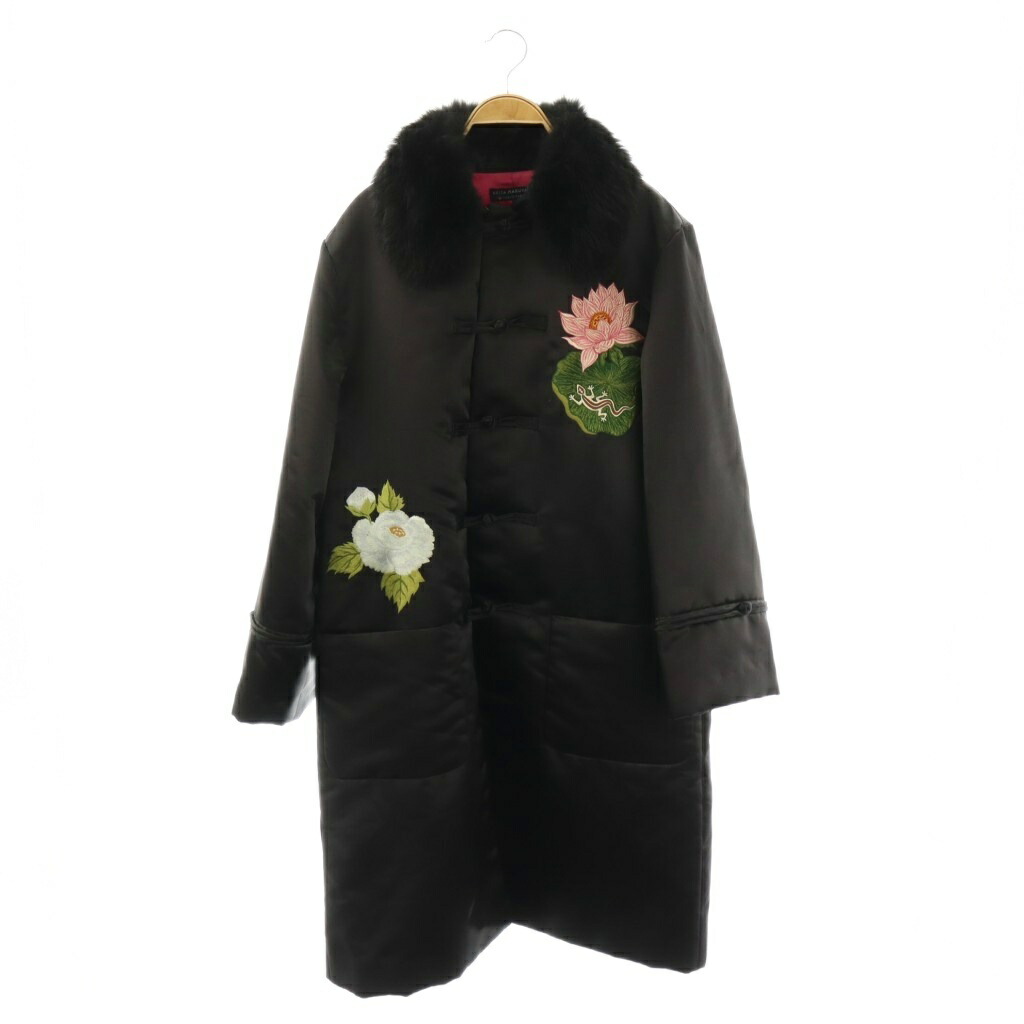 【中古】ケイタマルヤマ KEITA MARUYAMA 毛革付御花刺しゅうロングコートオールド 総裏地 M 黒いこと マルチ色つや /DO ■os レディース 【ベクター 古着】 260313