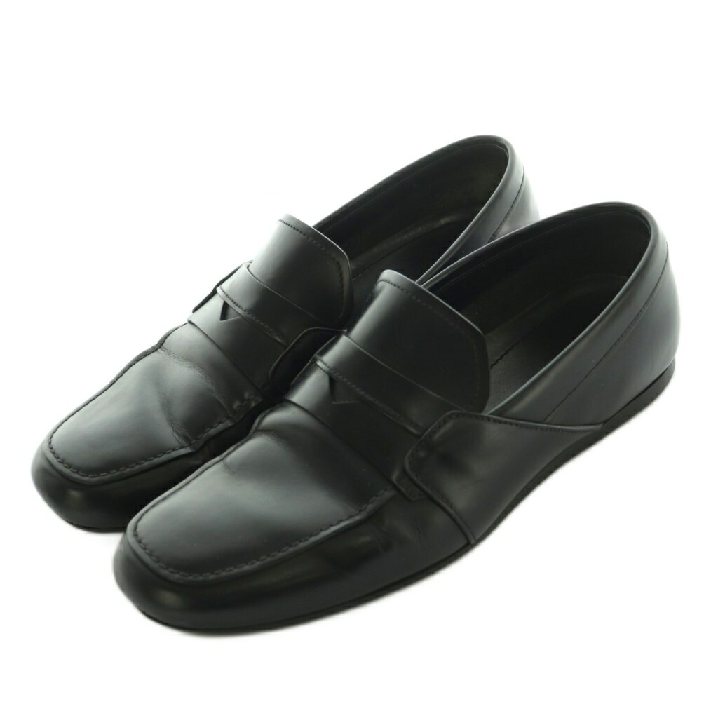【中古】プラダ PRADA ブラッシュドレザーローファー モカシン 牛皮 6 25.0糎 黒 2DE075 /MI ■os ■SH メンズ 【ベクター 古着】 260319