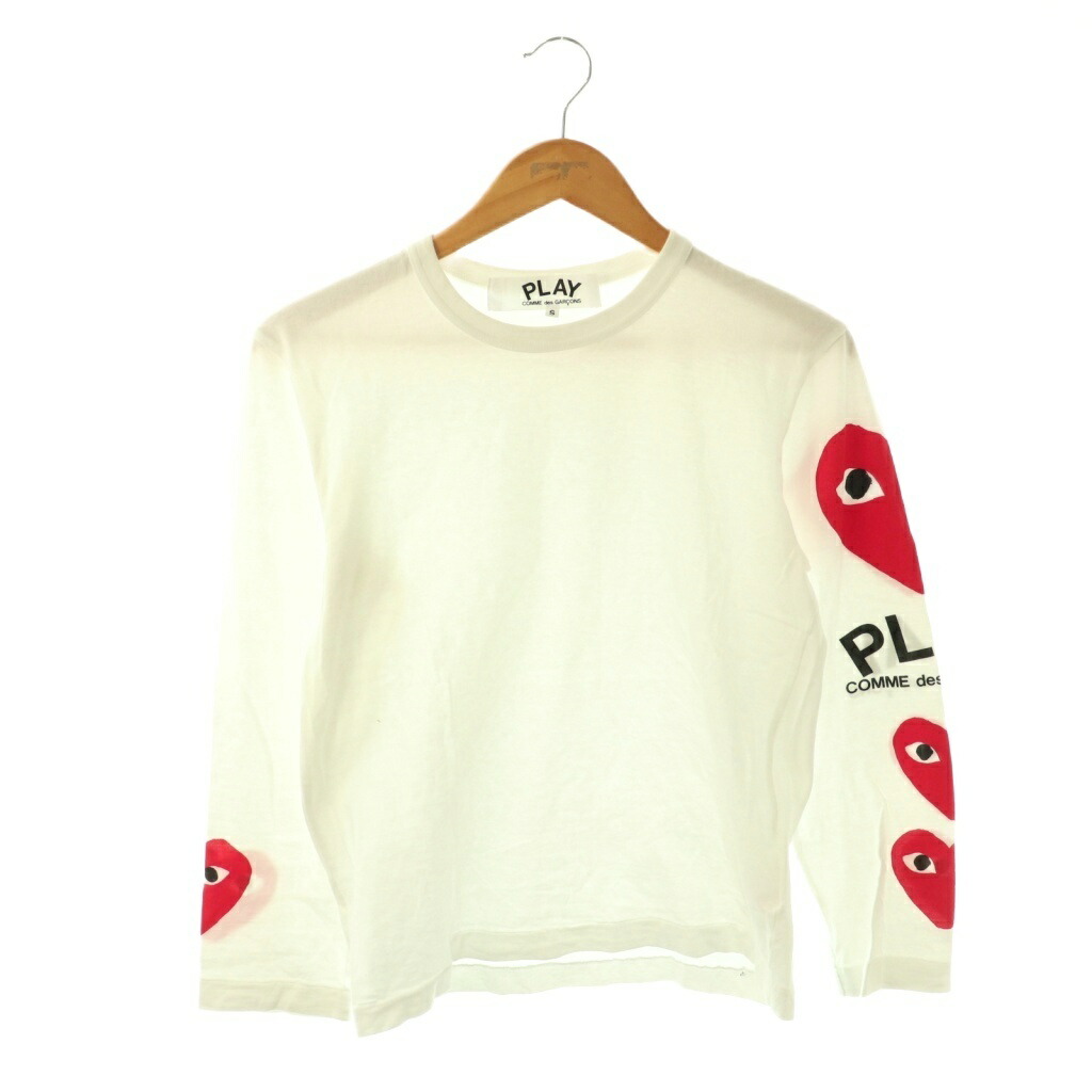 【中古】プレイコムデギャルソン PLAY COMME des GARCONS 長袖 ティーシャツ カットソー 刷り上げる S 白 赤 黒 AZ-T260 /CX ■os メンズ レディース 【ベクター 古着】 260324 メンズファッション-Tシャツ・カットソー