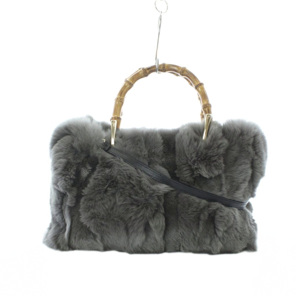 【中古】ルルウィルビー Loulou Willoughby ハンドバッグ ショルダーバッグ 2way グレー ファー バンブーハンドル /RI ■OS レディース 【ベクトル 古着】 260318