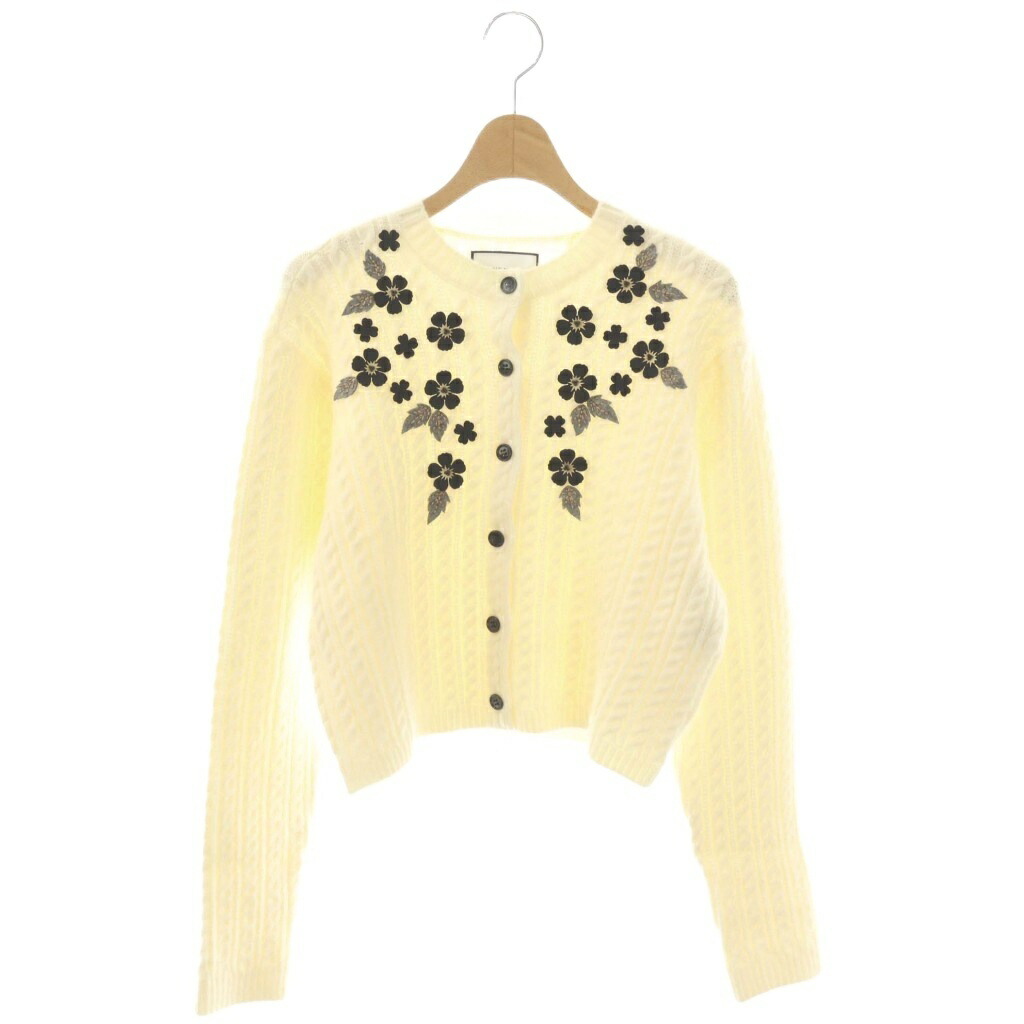 【中古】セブンテンバイミホカワヒト SEVEN TEN by MIHO KAWAHITO アップリケケーブルカーディガン ニット クルーネック M アイボリー ブラック /CX ■OS レディース 【ベクトル 古着】 260318｜ブランド古着の買取販売ベクトル