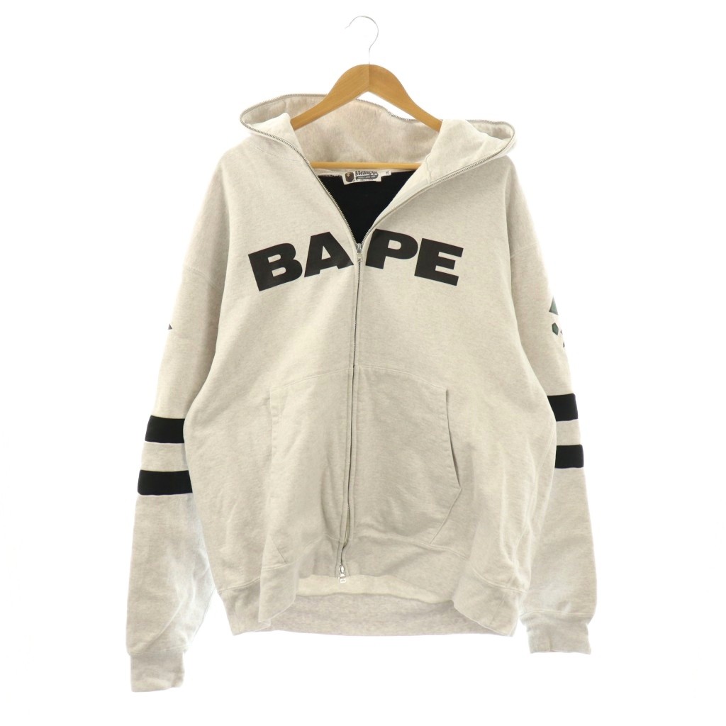 【中古】アベイシングエイプ A BATHING APE フットボール リラックス フィット フル ジップ フーディ FOOTBALL RELAXED FIT FULL ZIP HOODIE パーカー 2XL グレー 緑 グリーン /SS ■OS メンズ 【ベクトル 古着】 260321
