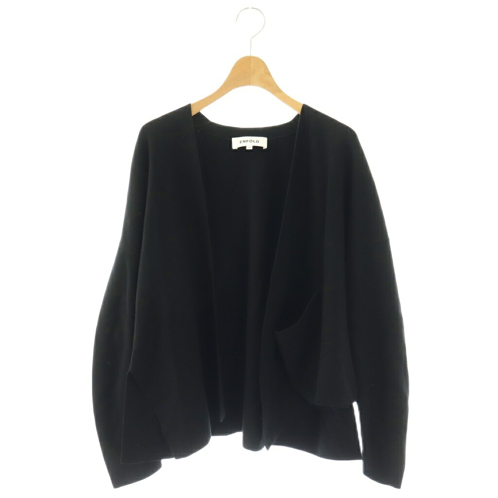 【中古】エンフォルド ENFOLD 25SS NO-COLLAR CARDIGAN ノーカラーカーディガン ニット 38 ブラック /HK ■OS レディース 【ベクトル 古着】 260407