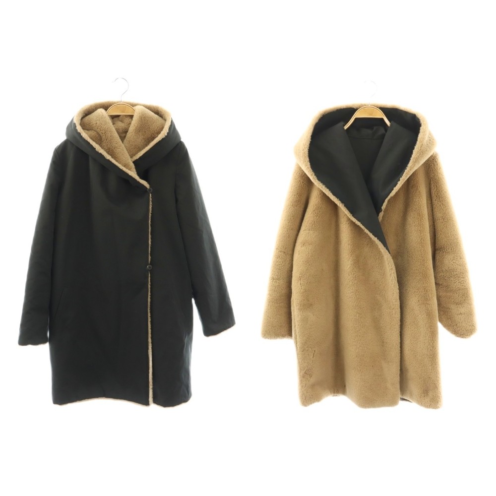【中古】マックスマーラステュディオ Max Mara Studio リヴァーシブル 厚地の外套 真っただ中丈 38 ベージュ 黒いこと /HK ■os レディース 【ベクター 古着】 260324 コート・ジャケット-レディースファッション