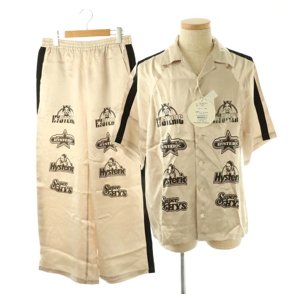 【中古】ヒステリック Hysteric 24SS HYS LOGO LINE オープンカラーシャツ パンツ セットアップ サテン M F シャンパンベージュ ブラック /ES ■OS メンズ 【ベクトル 古着】 260326