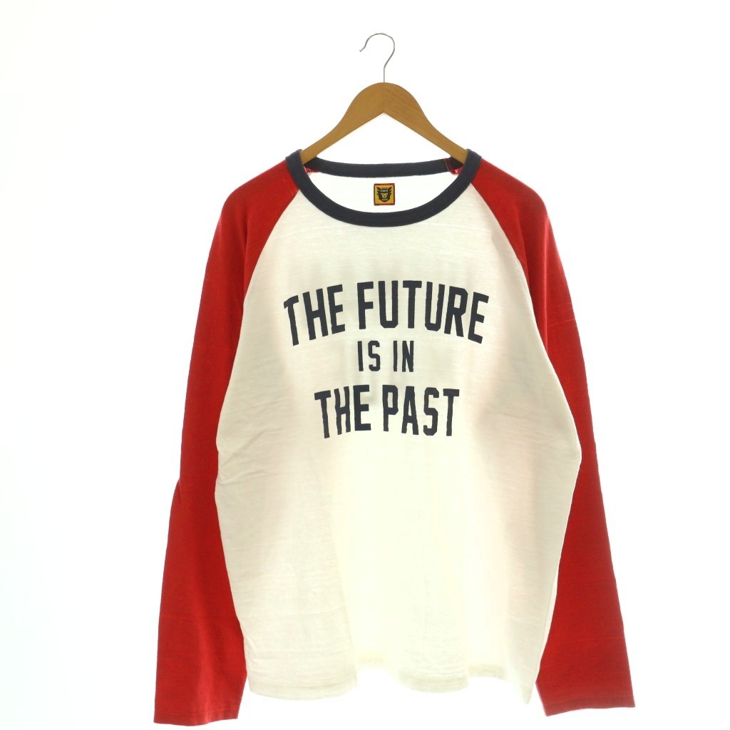 【中古】ヒューマンメイド HUMAN MADE ザ フューチャー イズ イン ザ パスト THE FUTURE IS IN THE PAST Tee Tシャツ カットソー 長袖 2XL 白 ホワイト 赤 レッド /SS ■OS メンズ 【ベクトル 古着】 260327