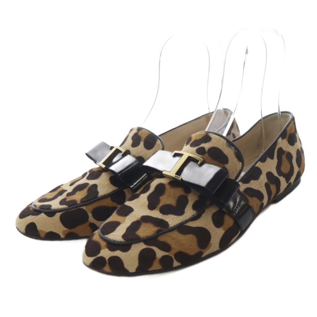 【中古】トッズ TOD'S ローファー スリッポン レオパード ハラコ 39 ベージュ /YO21 レディース 【ベクトル 古着】 260326