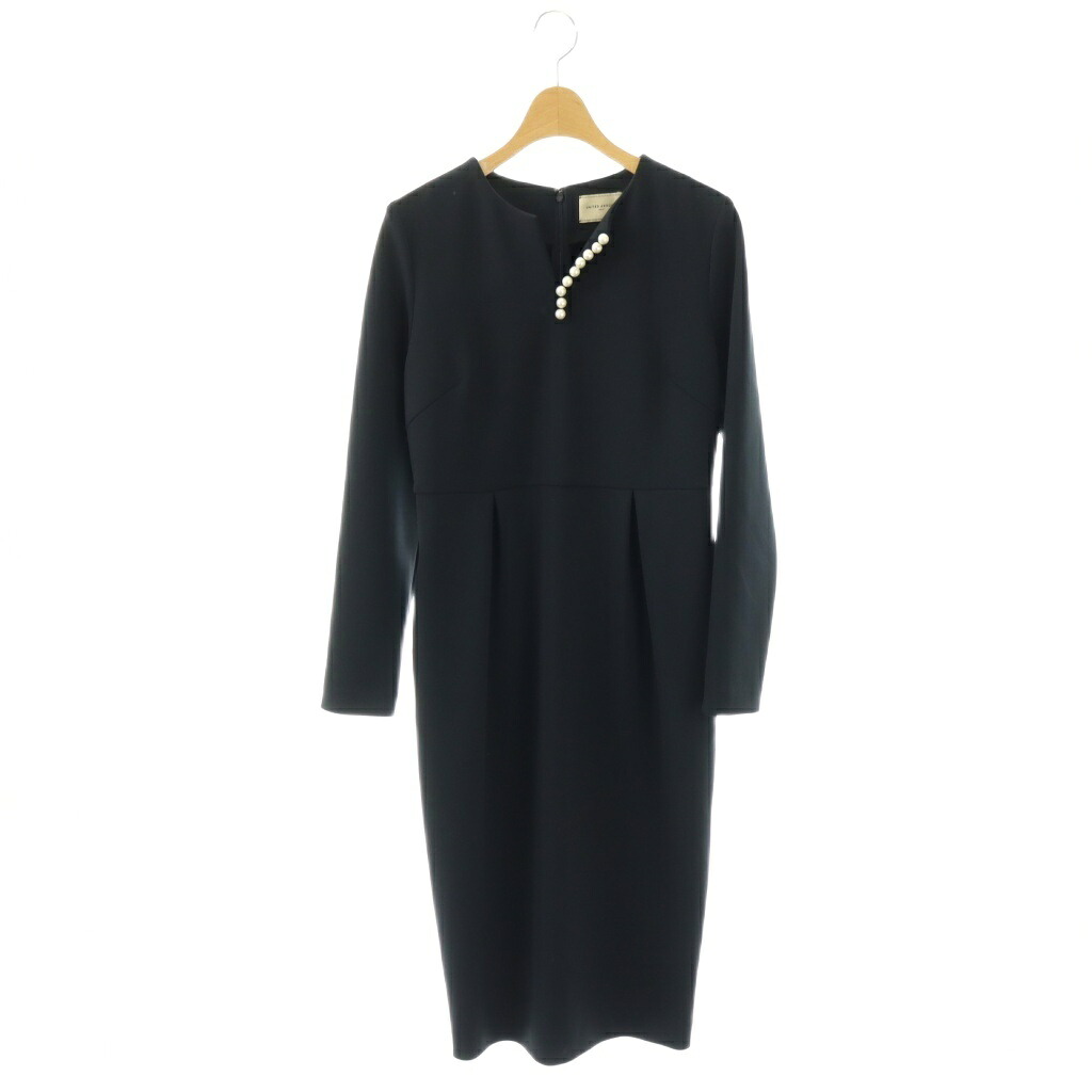 【中古】ユナイテッドアローズ UNITED ARROWS SPONGY パールモチーフワンピース 長袖 ロング 38 ネイビー /DO ■OS レディース 【ベクトル 古着】 260402