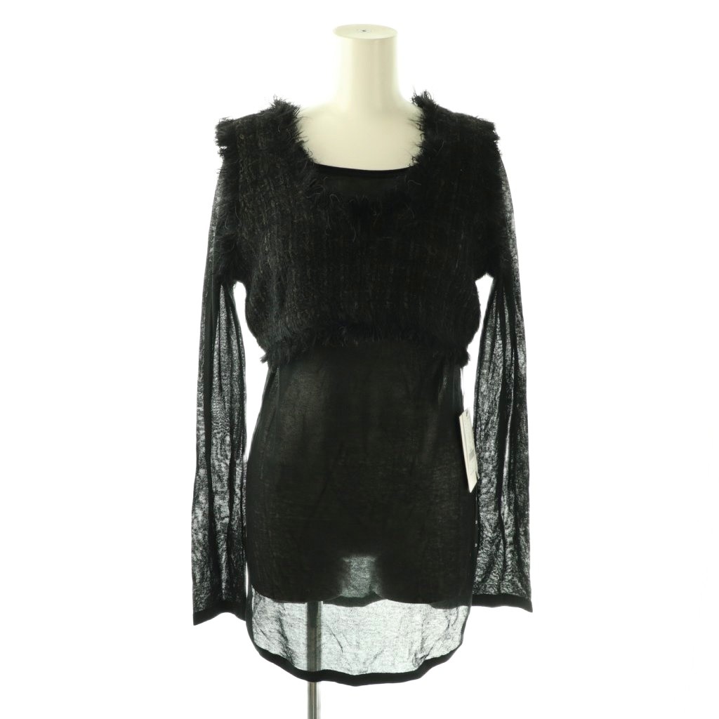 【中古】未使用品 アメリヴィンテージ Ameri VINTAGE 25AW TWEED FRINGE KNIT TOPS トップス カットソー ツイード ビスチェ 2点セット F ブラック /HK ■OS レディース 【ベクトル 古着】 260326
