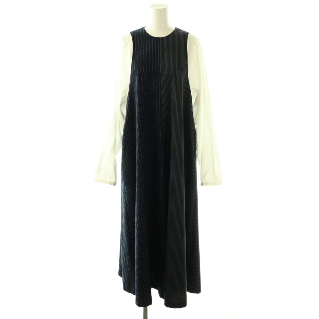 【中古】エンフォルド ENFOLD TANK-TOP LAYERED DRESS ワンピース 長袖 ロング ストライプ 38 紺 白 300GA233-1600 /NR ■OS レディース 【ベクトル 古着】 260327