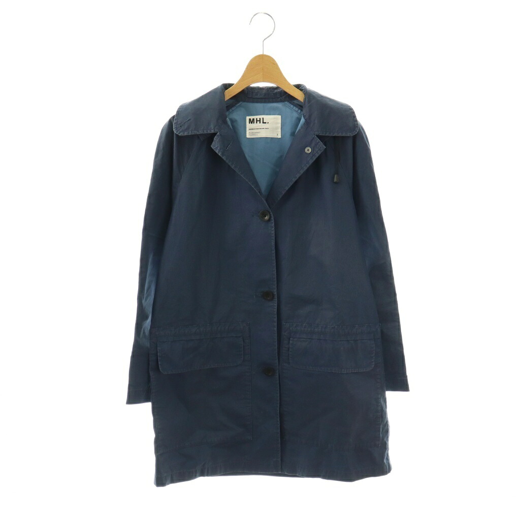 【中古】マーガレットハウエル MHL. コットンフードロングコート 1 紺 ネイビー /SS ■OS レディース 【ベクトル 古着】 260329