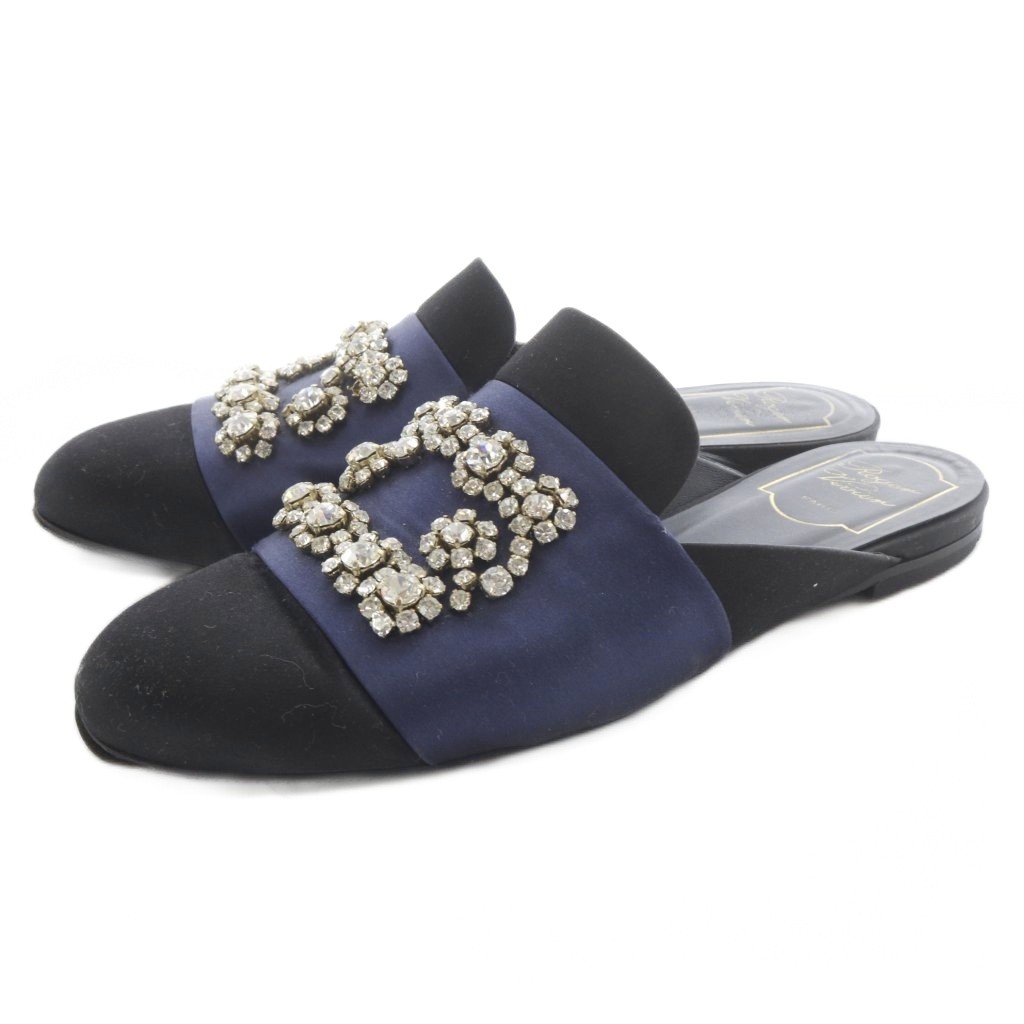 【中古】ロジェヴィヴィエ ROGER VIVIER ビジュー装飾サンダル 37 紺 ネイビー 黒 ブラック /SR レディース 【ベクトル 古着】 260401