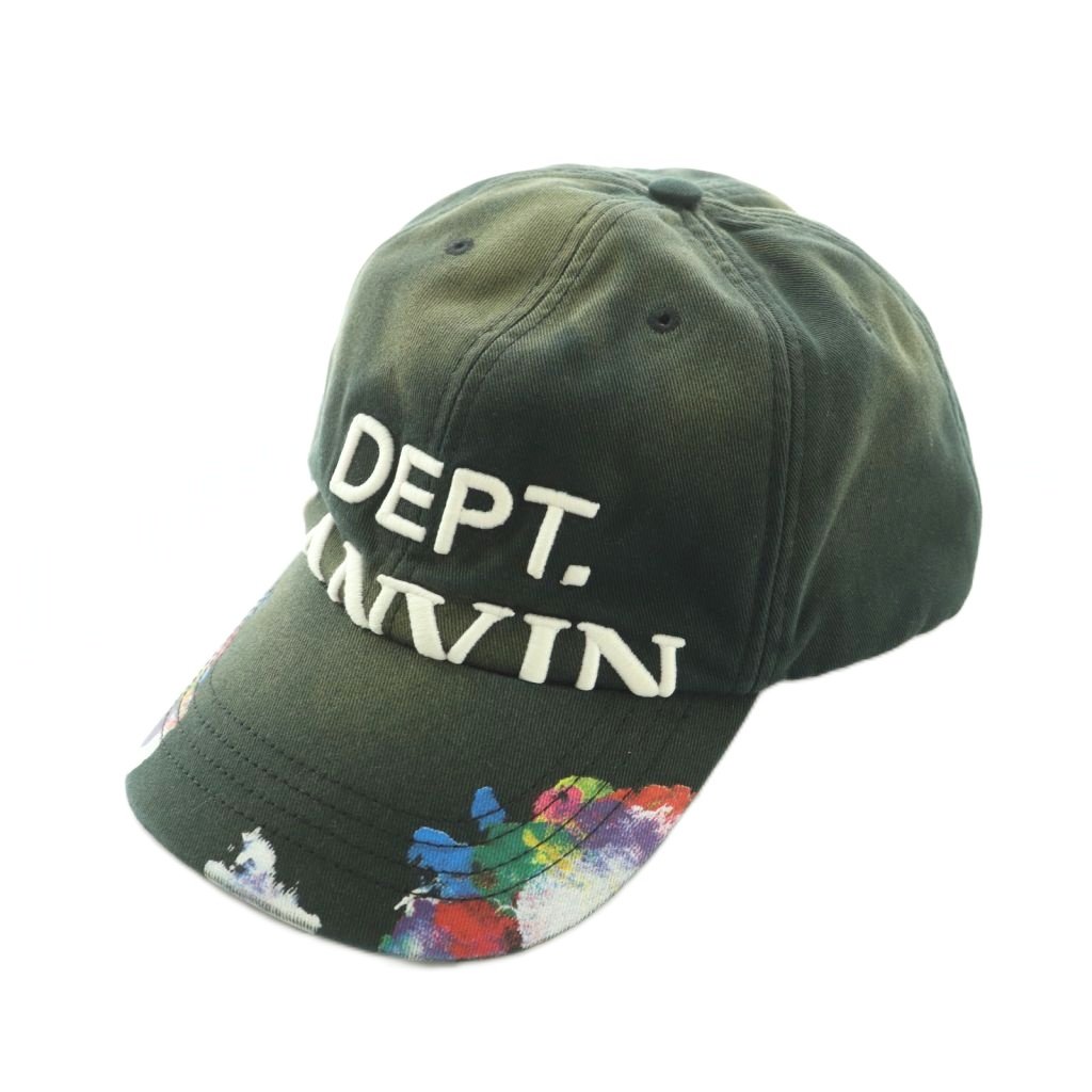 【中古】ランバン LANVIN × GALLERY DEPT キャップ 帽子 ペイント 色褪せ加工 ロゴ刺繍 黒 マルチカラー /MI ■OS ユニセックス メンズ レディース 【ベクトル 古着】 260402