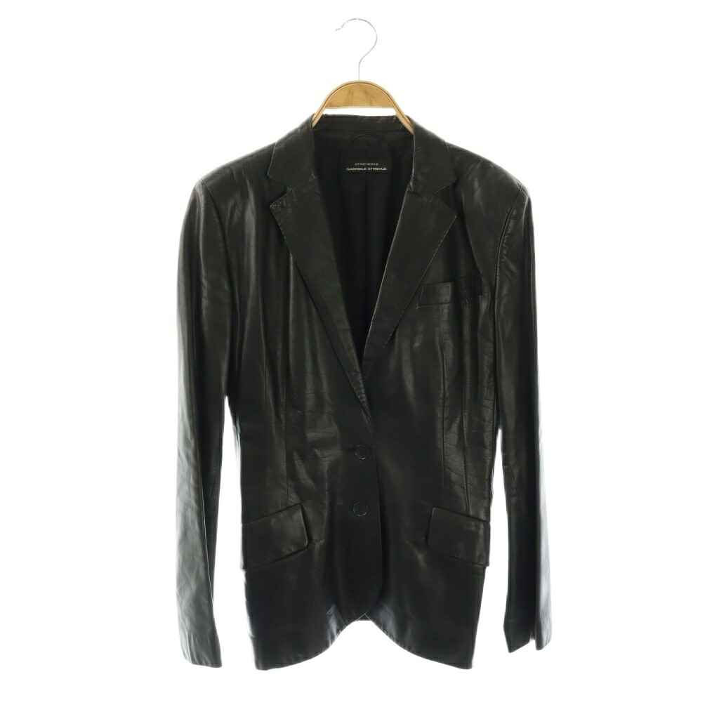 【中古】ストラネスガブリエルストレーネ STRENESSE GABRIELE STREHLE レザージャケット テーラード アウター シングル 総裏地 シルク 34 黒 ブラック /BB ■SH レディース 【ベクトル 古着】 260407