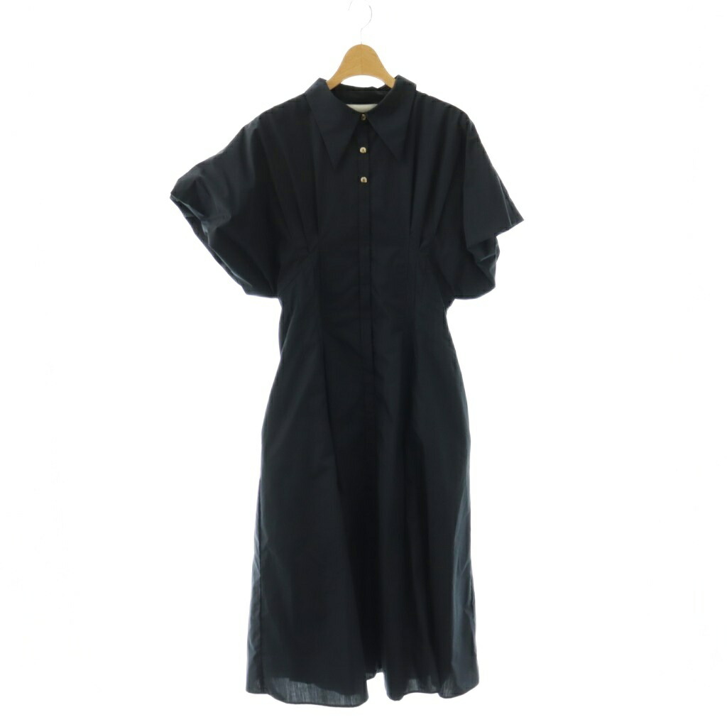 【中古】セルフォード CELFORD メタルボタンタックシャツワンピース ロング 五分袖 38 ネイビー /DO ■OS レディース 【ベクトル 古着】 260407