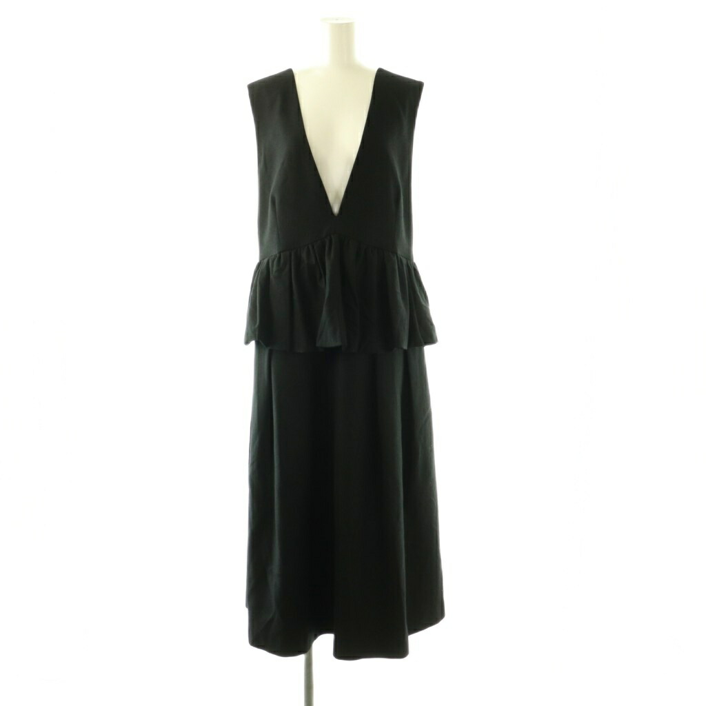 【中古】アドーア ADORE ウールバランサーワンピース ロング ノースリーブ V素っ首 38 黒いこと /DO ■os レディース 【ベクター 古着】 260407