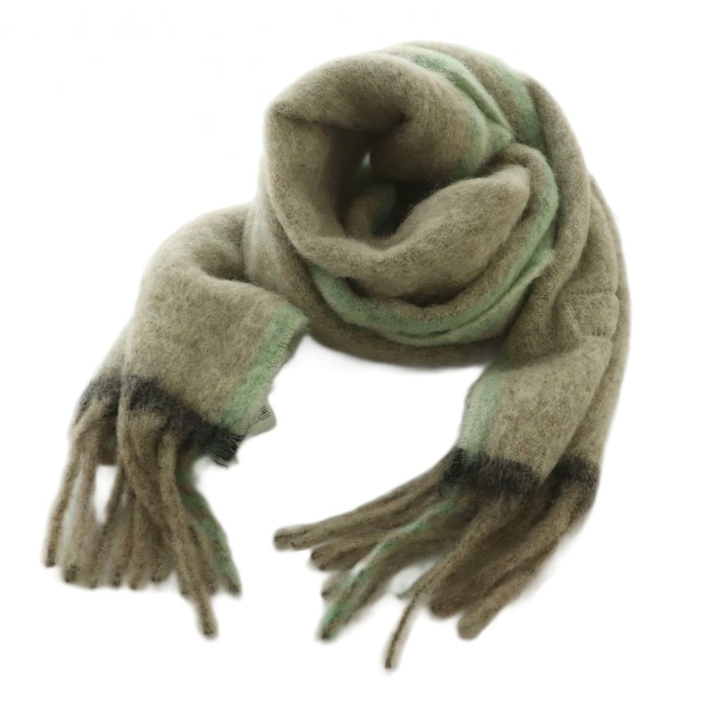 【中古】アクネ ストゥディオズ Acne Studios えり巻き アルパカ混 フリンジ 起毛 250×28珊 グレージュ 緑 CA0290 /MI ■os レディース 【ベクター 古着】 260409