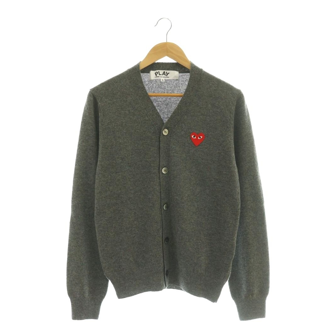 【中古】プレイコムデギャルソン PLAY COMME des GARCONS ハート WOOL CARDIGAN カーディガン Vネック ウール AD2020 S グレー /CX ■OS メンズ 【ベクトル 古着】 260408｜ブランド古着の買取販売ベクトル