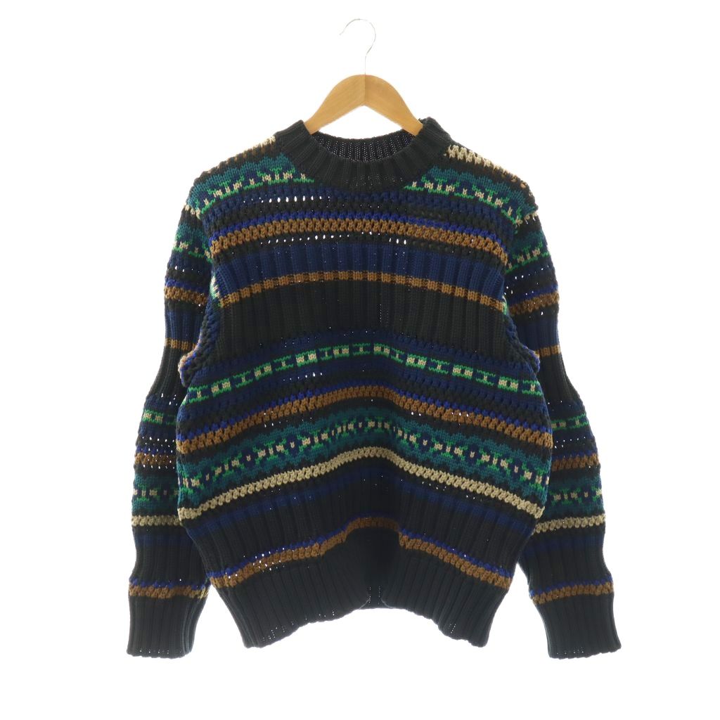 【中古】サカイ sacai 25-03601M ローゲージボーダーニット プルオーバー 長袖 1 黒いこと /HK ■os ■AD メンズ 【ベクター 古着】 260407