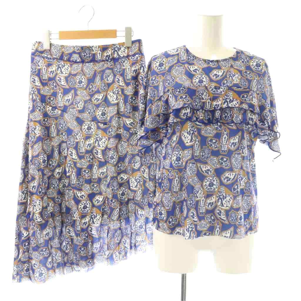 【中古】ヴィヴィアンタム VIVIENNE TAM パワーネット カットソー スカート セットアップ 上下 半袖 ロング フレア 42 青 /NR ■OS レディース 【ベクトル 古着】 260408
