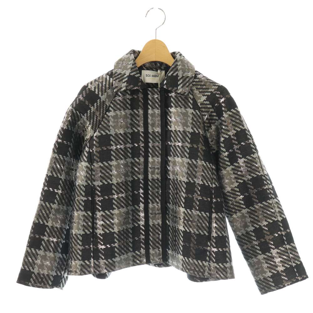 【中古】未当て嵌める品 ソワメム SOI-MeME MARILYN MOON check lame jacquard jacket 上衣 ステンカラー 黒 マルチ色つや /CX ■os ■SH レディース 【ベクター 古着】 260414